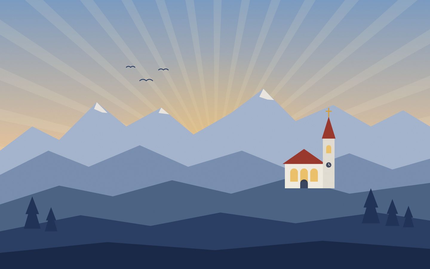 Berge und eine Kirche in der Ostschweiz (Illustration)